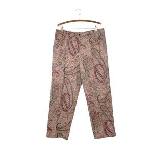 Talbots Vintage Dusty Pink Paisley Wide Leg 5-Pocket Pants Boho Artsy Womens 16